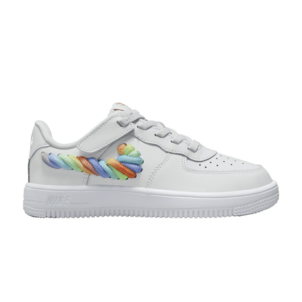 ナイキ 白色 ホワイト 緑 グリーン 'RAINBOW SWOOSH' ジュニア キッズ NIKE FORCE 1 LOW LV8 EASYON PS LACE / WHITE TERRA BLUSH VAPOR GREEN ベビー マタニティ スニーカースニーカー