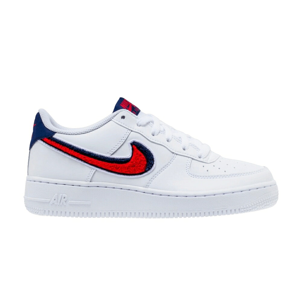 ナイキ 白いこと 白いこと 赤 赤いこと 青碧 青碧 空軍 \u0027CHENILLE SWOOSH\u0027 お坊っちゃん キッズ NIKE AIR FORCE 1 LV8 GS / WHITE UNIVERSITY RED BLUE VOLD もの言う花 マタニティ スニーカー