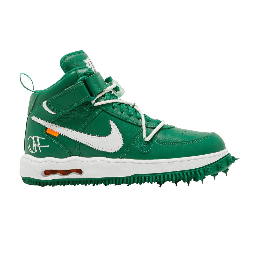 ナイキ オフホワイト ミッド レザー 緑 グリーン 白色 ホワイト エアフォース PINE GREEN スニーカー メンズ NIKE OFF-WHITE X AIR FORCE 1 MID SP LEATHER / PINE GREEN WHITE WHITE