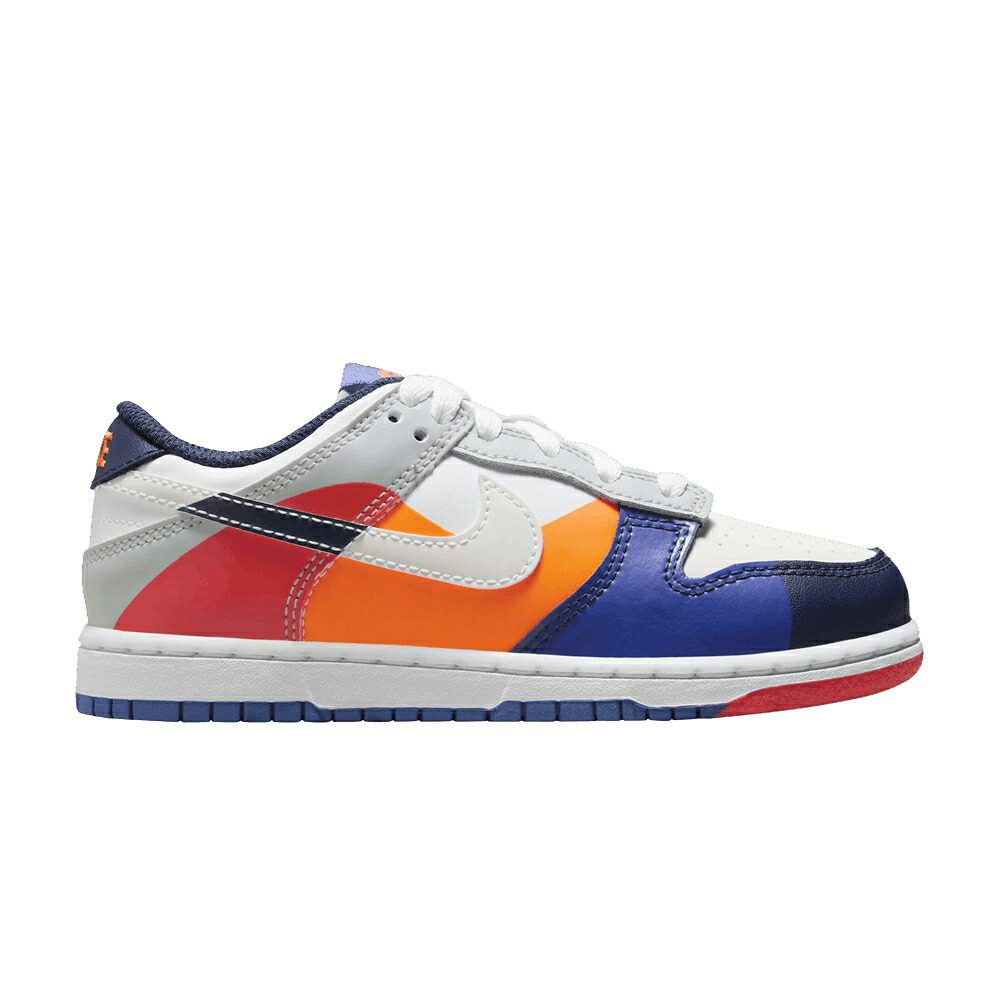 ナイキ ダンク 白色 ホワイト 銀色 シルバー 紺色 ネイビー ダンクロー 'UPSIDE DOWN' ジュニア キッズ NIKE DUNK LOW SE PS / WHITE LIGHT SILVER MIDNIGHT NAVY ベビー マタニティ スニーカー｜スニケス