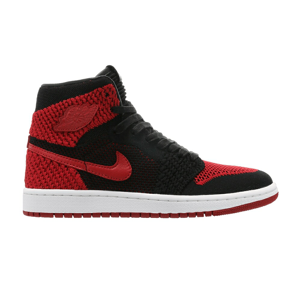 ナイキ ハイ フライニット 黒色 ブラック 赤 レッド 白色 ホワイト エアジョーダン 'BRED' ジュニア キッズ AIR JORDAN AIR JORDAN 1 RETRO HIGH OG FLYKNIT GS / BLACK VARSITY RED WHITE ベビー マタニティ ス|スニケス