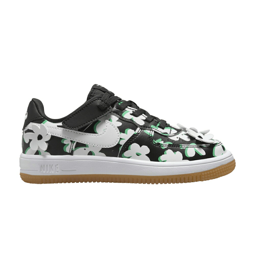 ナイキ 黒色 ブラック スプリング 緑 グリーン 'FLOWER POWER' ジュニア キッズ NIKE FORCE 1 LOW EASYON LV8 PS / BLACK SPRING GREEN GUM LIGHT ベビー マタニティ スニーカー