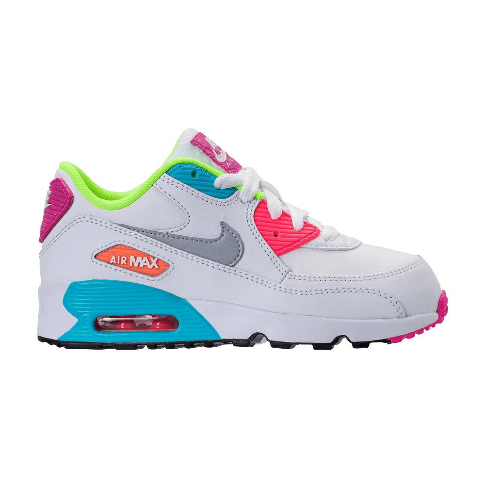 ナイキ マックス レザー 白色 ホワイト 灰色 グレー 青色 ブルー エアマックス 'WHITE MULTICOLOR' ジュニア キッズ NIKE AIR MAX 90 LEATHER PS MULTI-COLOR' / WHITE WOLF GREY CHLORINE BLUE ベビー マタニティ