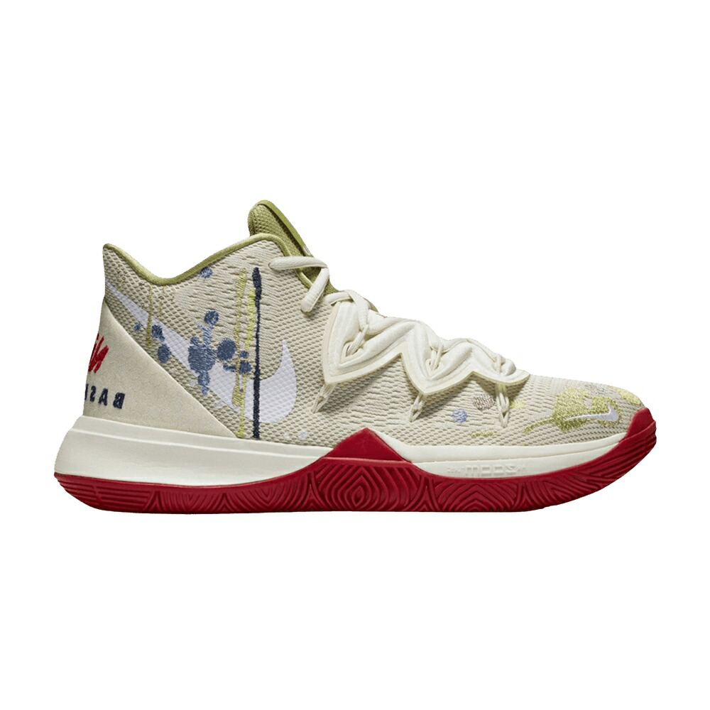 ナイキ カイリー 緑 グリーン 赤 レッド EMBROIDERED SPLATTERS スニーカー メンズ NIKE BANDULU X KYRIE 5 EP / LIGHT BONE GREEN RED