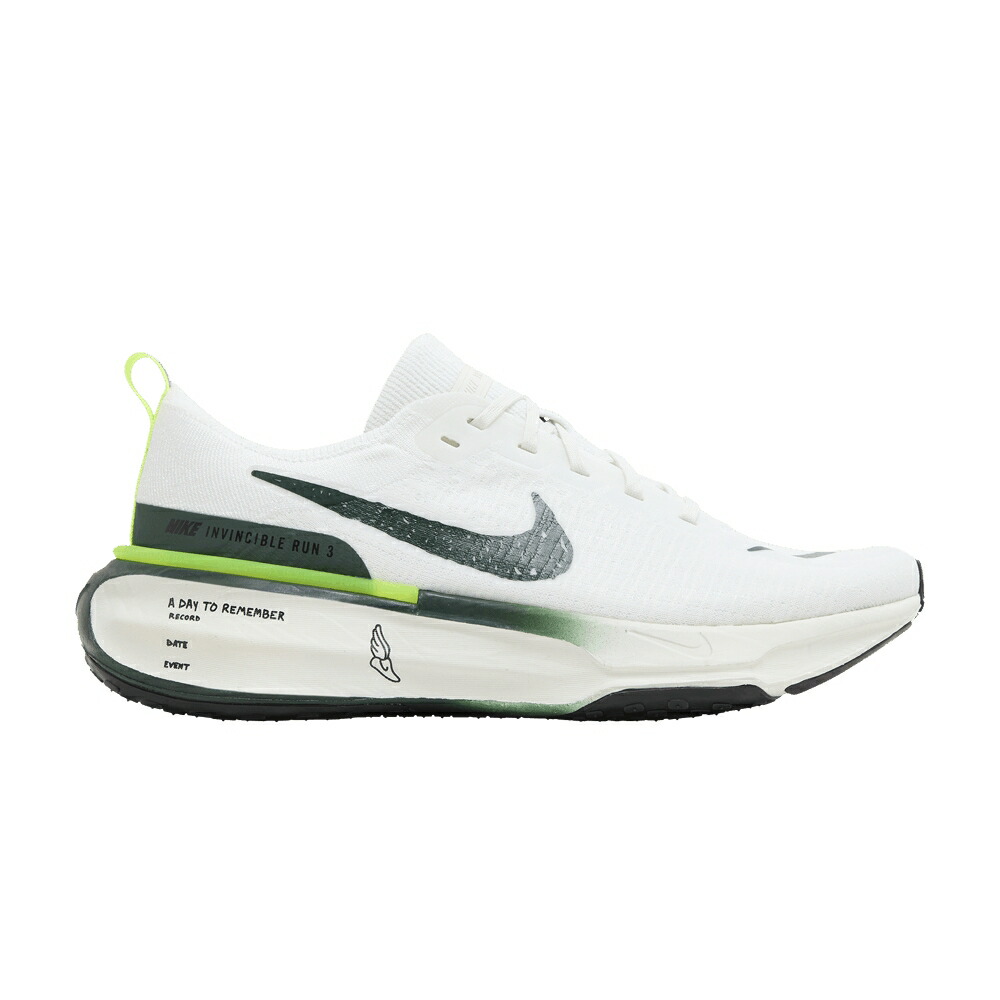 ナイキ ラン フライニット 白色 ホワイト プロ 緑 グリーン 黒色 ブラック WAKE PACK スニーカー メンズ NIKE ZOOMX INVINCIBLE RUN FLYKNIT 3 UP / WHITE PRO GREEN VOLT BLACK SAIL