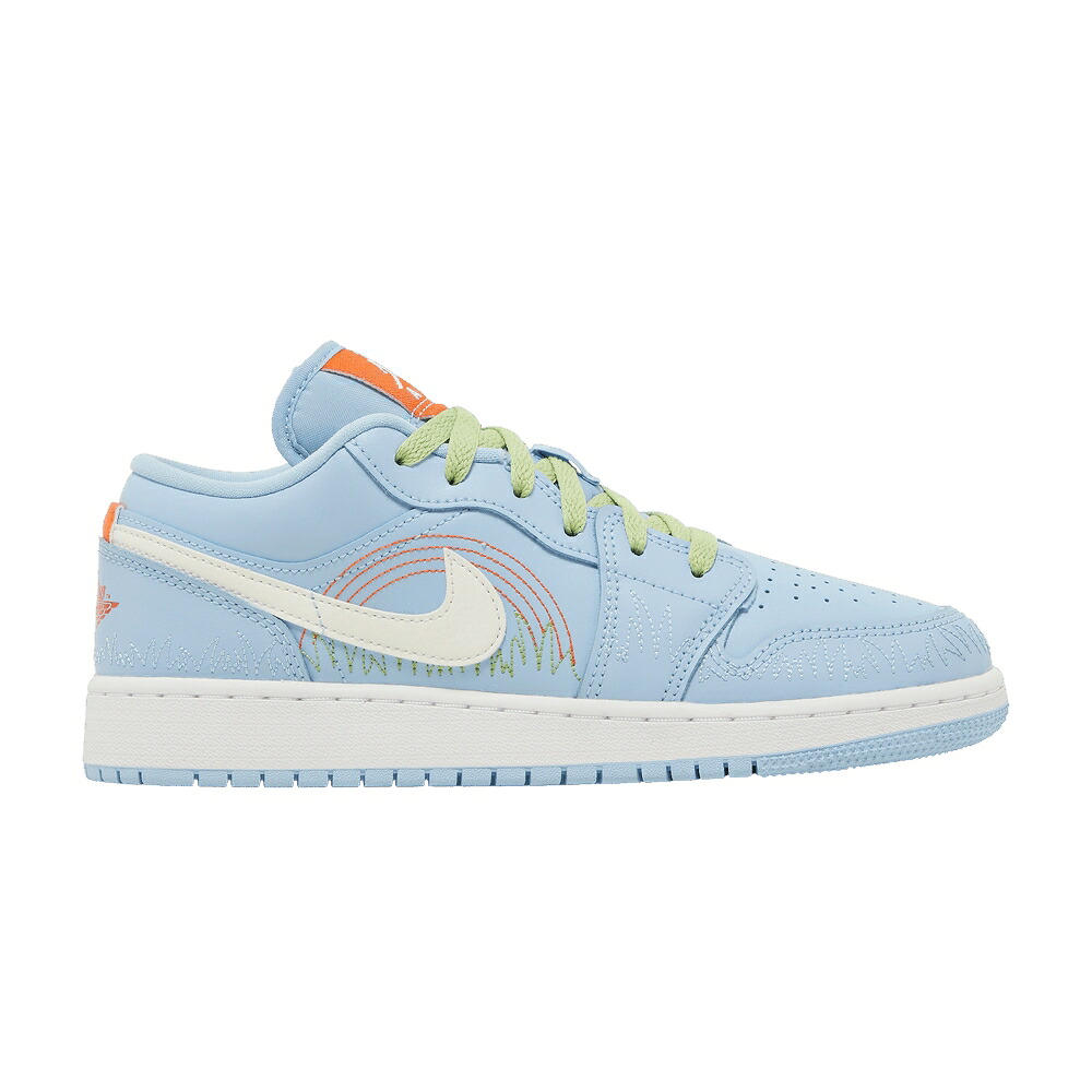 ナイキ 青味 青み 緑 緑であること エアジョーダン \u0027BLUE STITCH\u0027 御坊っちゃん キッズ AIR JORDAN AIR JORDAN 1 LOW SE GS / PSYCHIC BLUE VIVID GREEN SAFETY もの言う花 マタニティ スニーカー
