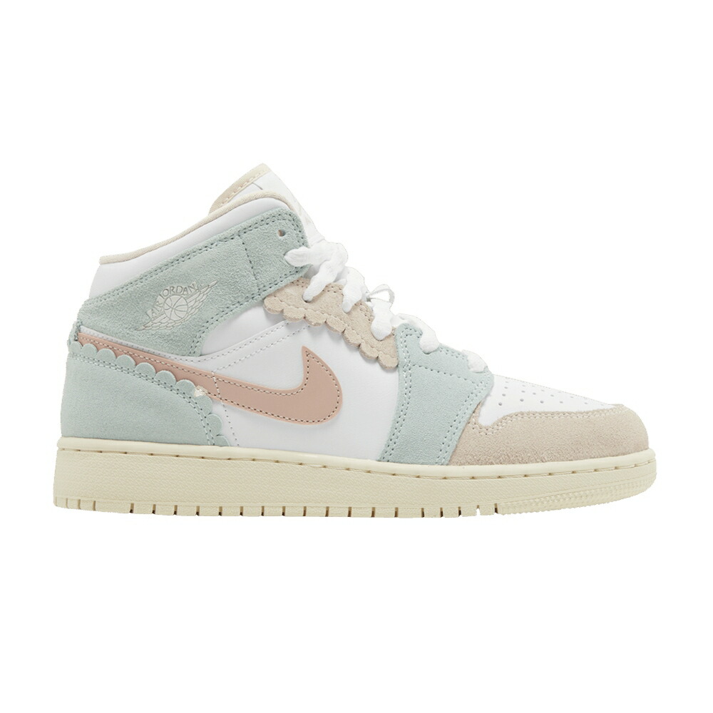 ナイキ ミッド 白色 ホワイト ピンク オックスフォード 翡翠 ジェード エアジョーダン 'SCALLOPED EDGE' ジュニア キッズ AIR JORDAN AIR JORDAN 1 MID SE GS / WHITE PINK OXFORD JADE ICE GUAVA ベビー マタニ