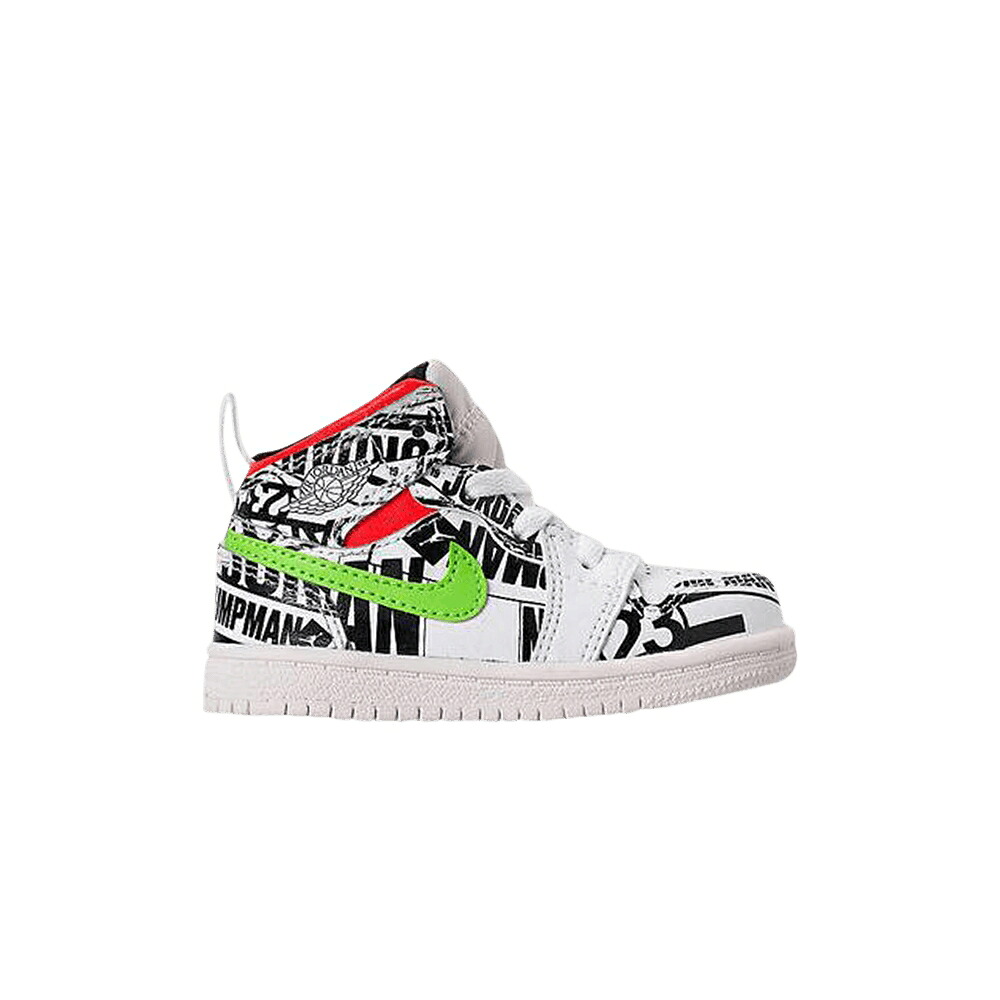 ナイキ ミッド 白色 ホワイト 青色 ブルー 黒色 ブラック エアジョーダン 'OVERPRINT LOGOS' ベビー AIR JORDAN AIR JORDAN 1 MID TD 'OVER-PRINT / WHITE RACER BLUE BLACK CYBER｜スニケス