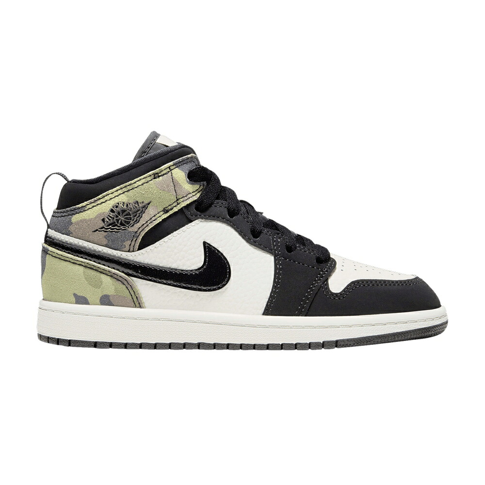 ナイキ ミッド 黒色 ブラック エアジョーダン 'CAMO' ジュニア キッズ AIR JORDAN AIR JORDAN 1 MID SE PS / LIGHT BONE BLACK ベビー マタニティ スニーカー｜スニケス