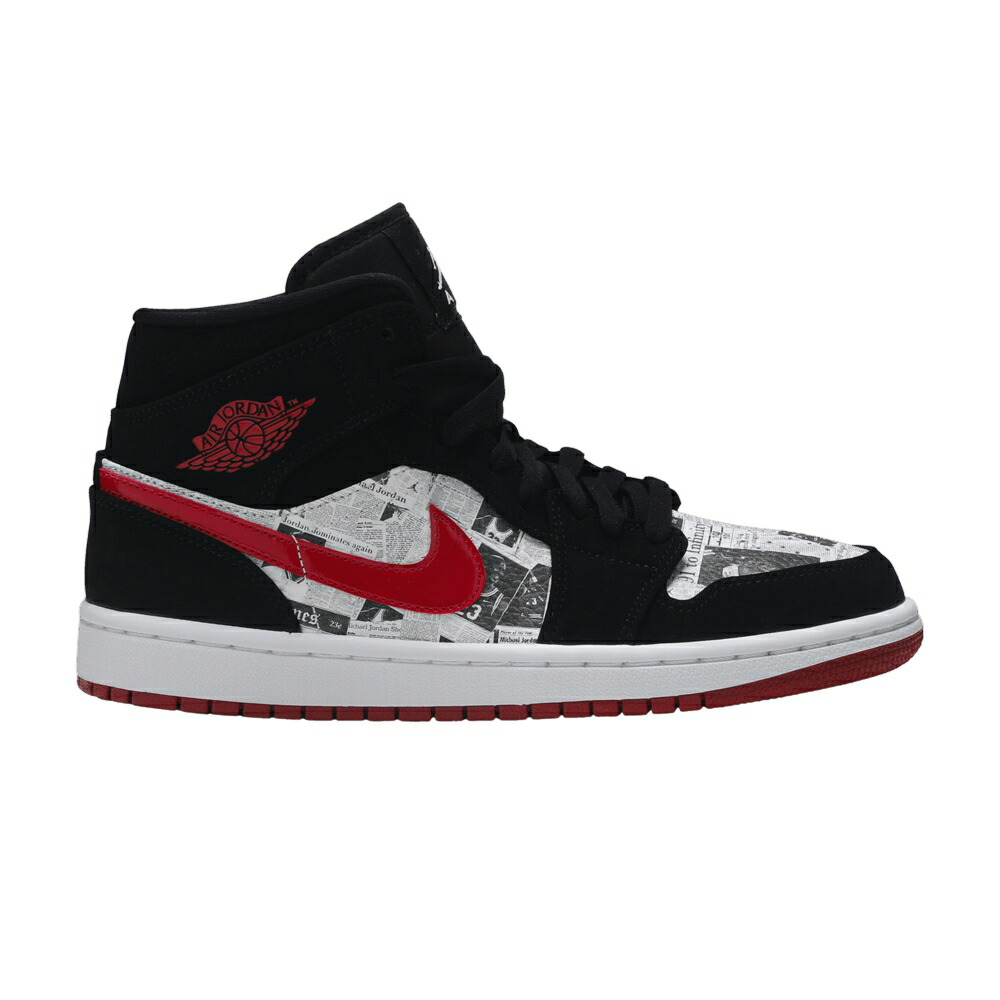 ナイキ ミッド 黒色 ブラック 赤 レッド 白色 ホワイト エアジョーダン NEWSPAPER TIMES スニーカー メンズ AIR JORDAN AIR JORDAN 1 MID SE / BLACK GYM RED WHITE