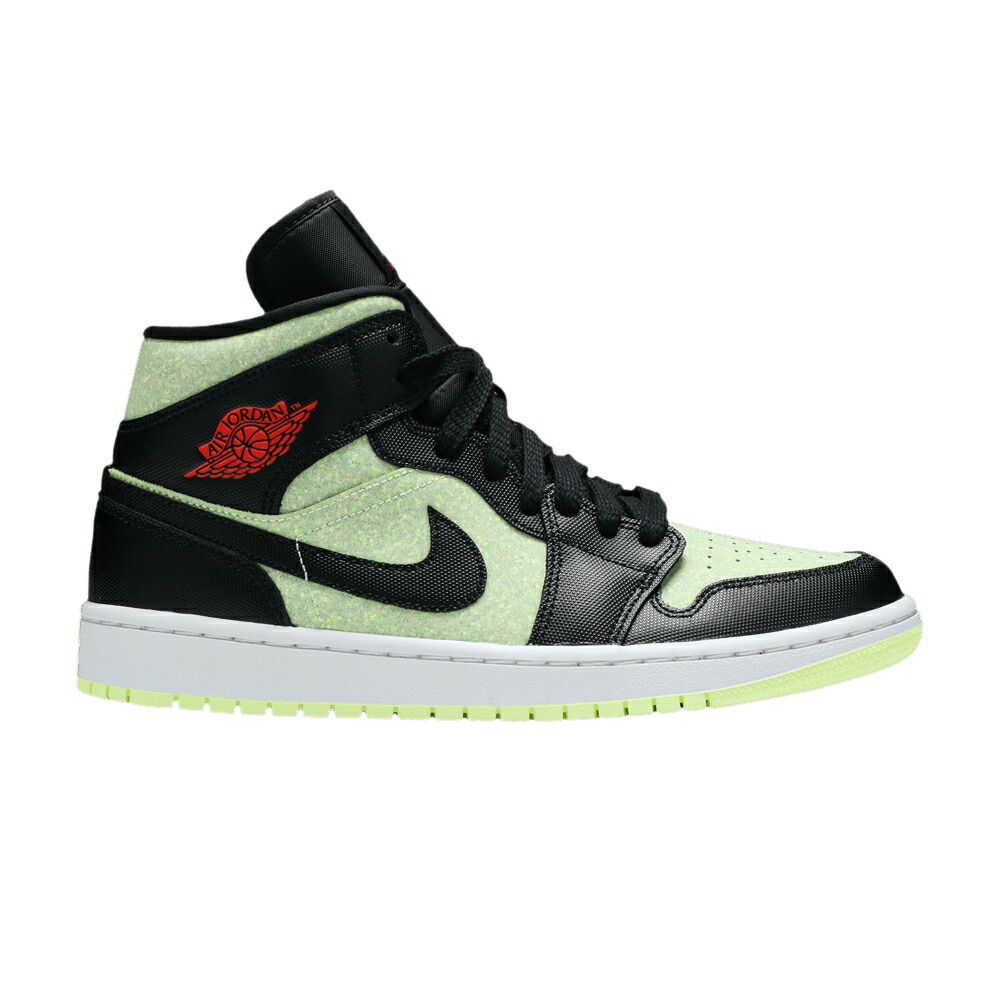 ナイキ ミッド 黒いこと 黒いこと 赤 赤いこと エアジョーダン \u0027BLACK VOLT\u0027 スニーカー レディース AIR JORDAN WMNS AIR JORDAN 1 MID SE BARELY / BLACK CHILE RED BARELY VOLT