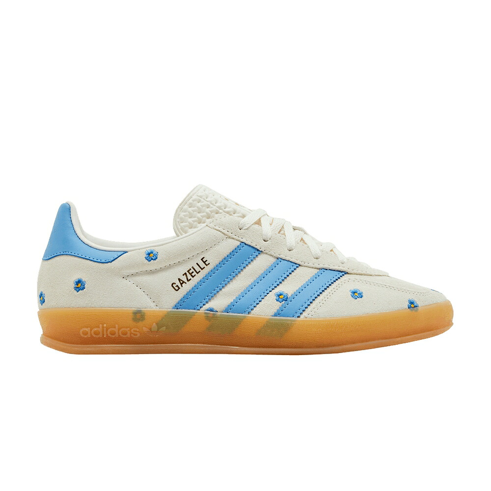 アディダス ガゼル 青色 ブルー ベージュ 白色 ホワイト 'LIGHT EMBROIDERY' スニーカー レディース ADIDAS WMNS GAZELLE INDOOR BLUE FLORAL / BEIGE CLOUD WHITE LIGHT BLUE GUM