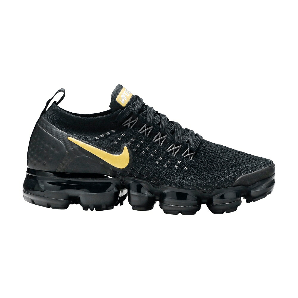 ナイキ 飛球編み物 黒いこと 黒いこと ゴールド エアヴェイパーマックス \u0027METALLIC GOLD\u0027 スニーカー レディース NIKE WMNS AIR VAPORMAX FLYKNIT 2 / BLACK METALLIC GOLD
