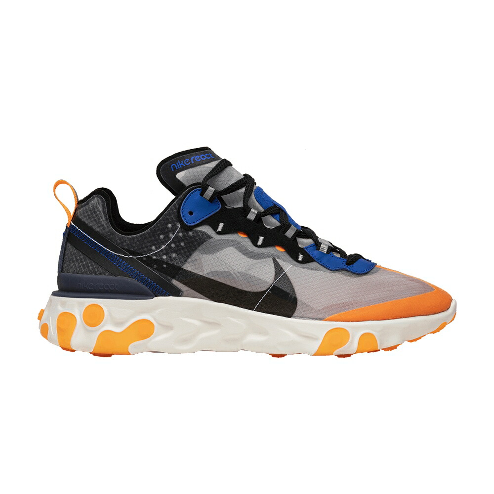ナイキ リアクト エレメント 灰色 グレー 黒色 ブラック サンダー 青色 ブルー TOTAL ORANGE スニーカー メンズ NIKE REACT ELEMENT 87 / WOLF GREY BLACK THUNDER BLUE
