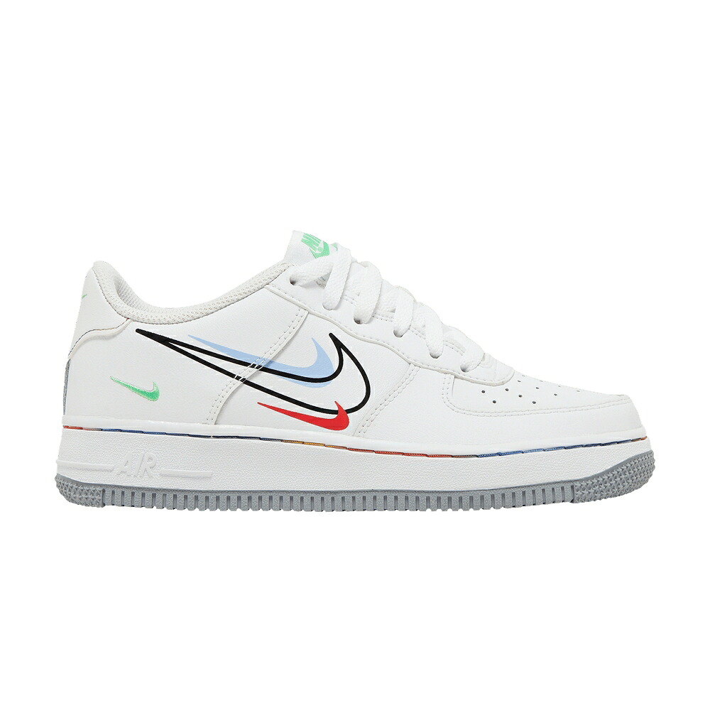 ナイキ 白いこと 白いこと 青碧 青碧 黒いこと 黒いこと 空軍 \u0027MULTI SWOOSH\u0027 お坊っちゃん キッズ NIKE AIR FORCE 1 LOW GS / WHITE ALUMINUM BLUE BLACK LIGHT もの言う花 マタニティ スニーカー