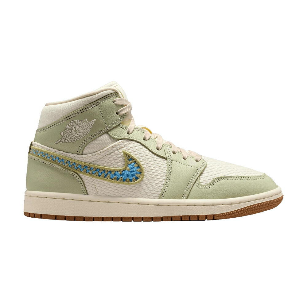 ナイキ ミッド オリーブ 雰囲気 青み 青色 エアジョーダン \u0027OLIVE AURA\u0027 スニーカー レディース AIR JORDAN WMNS AIR JORDAN 1 MID SE / OLIVE AURA LAWN UNIVERSITY BLUE