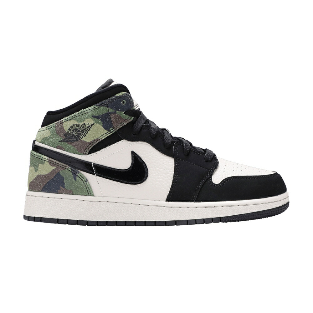 ナイキ ミッド 黒いこと 黒いこと エアジョーダン \u0027CAMO\u0027 お坊っちゃん キッズ AIR JORDAN AIR JORDAN 1 MID SE GS / LIGHT BONE BLACK もの言う花 マタニティ スニーカー