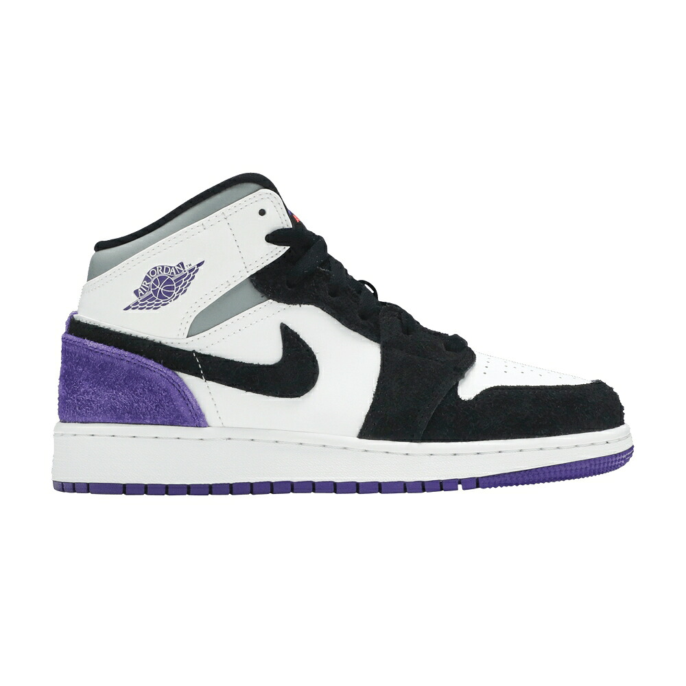 ナイキ ミッド 白いこと 白いこと 黒いこと 黒いこと エアジョーダン \u0027VARSITY PURPLE\u0027 お坊っちゃん キッズ AIR JORDAN AIR JORDAN 1 MID SE GS / WHITE BLACK LIGHT SOLAR FLARE もの言う花 マタニティ スニーカー
