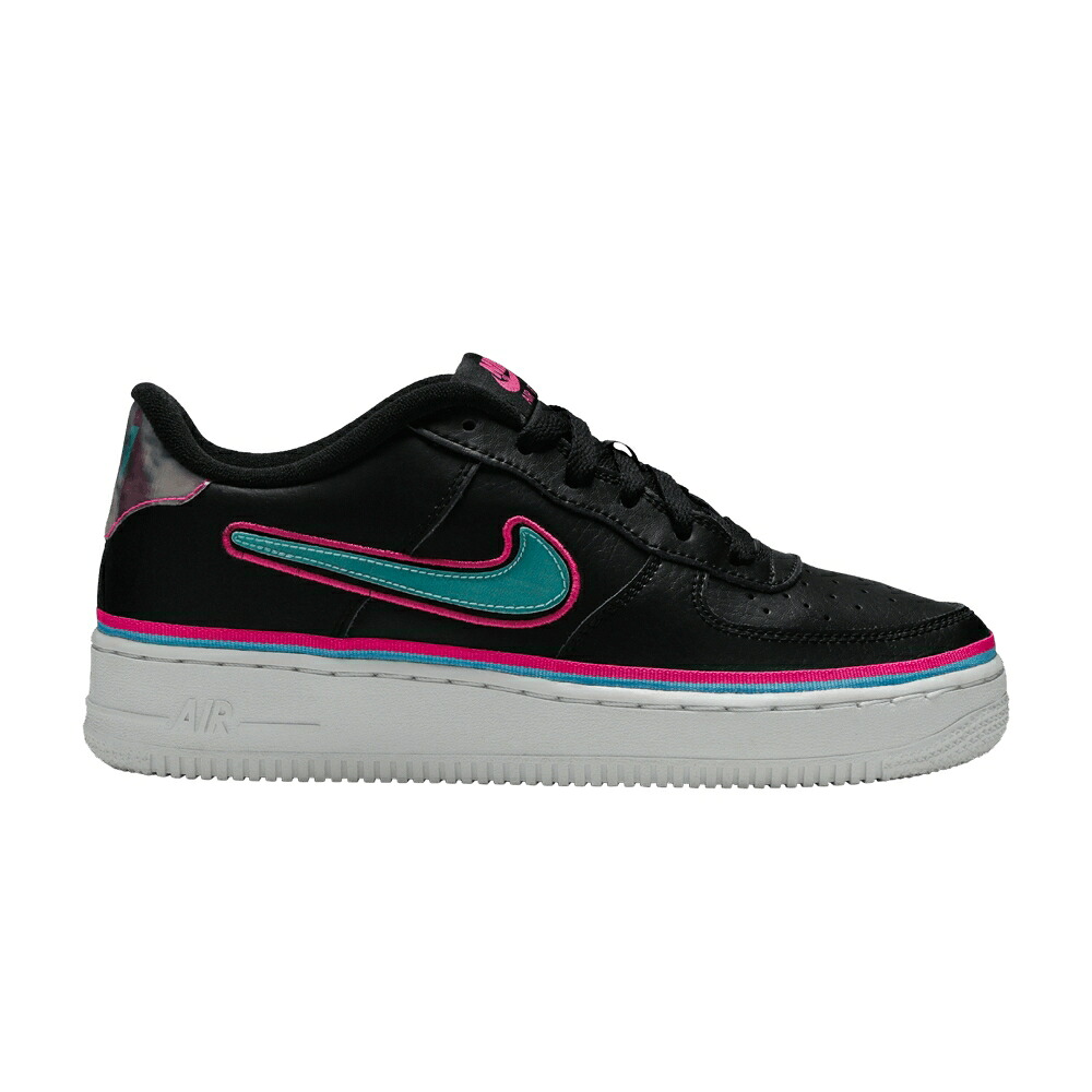 ナイキ 黒いこと 黒いこと 青碧 青碧 レーザ 空軍 \u0027MIAMI VICE\u0027 お坊っちゃん キッズ NIKE AIR FORCE 1 LOW LV8 GS / BLACK BLUE GALE LASER FUCSHIA もの言う花 マタニティ スニーカー