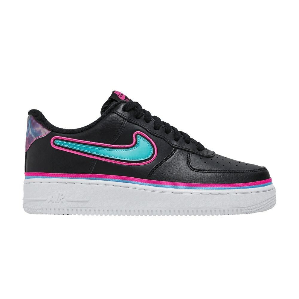 ナイキ 黒いこと 黒いこと 青碧 青碧 レーザ 空軍 \u002707 \u0027SOUTH BEACH\u0027 スニーカー メンズ NIKE AIR FORCE 1 LV8 SPORT / BLACK BLUE GALE LASER FUCHSIA