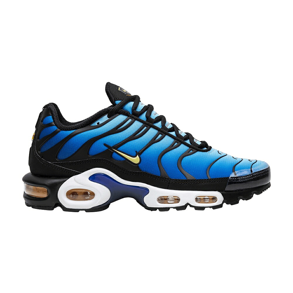 ナイキ マックス 黒色 ブラック スカイ 青色 ブルー エアマックスプラス 'HYPER BLUE' スニーカー メンズ NIKE AIR MAX PLUS 2018 / BLACK CHAMOIS SKY BLUE HYPER｜スニケス