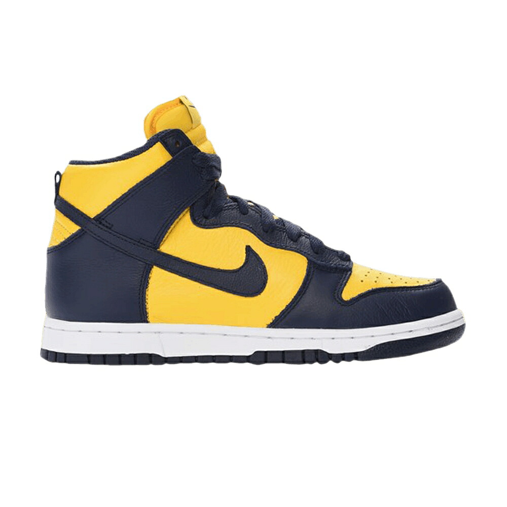 ナイキ ダンク ご機嫌 紺色 米国海軍 ダンクハイ \u0027MICHIGAN\u0027 スニーカー レディース NIKE WMNS DUNK HIGH QS / VARSITY MAIZE MIDNIGHT NAVY
