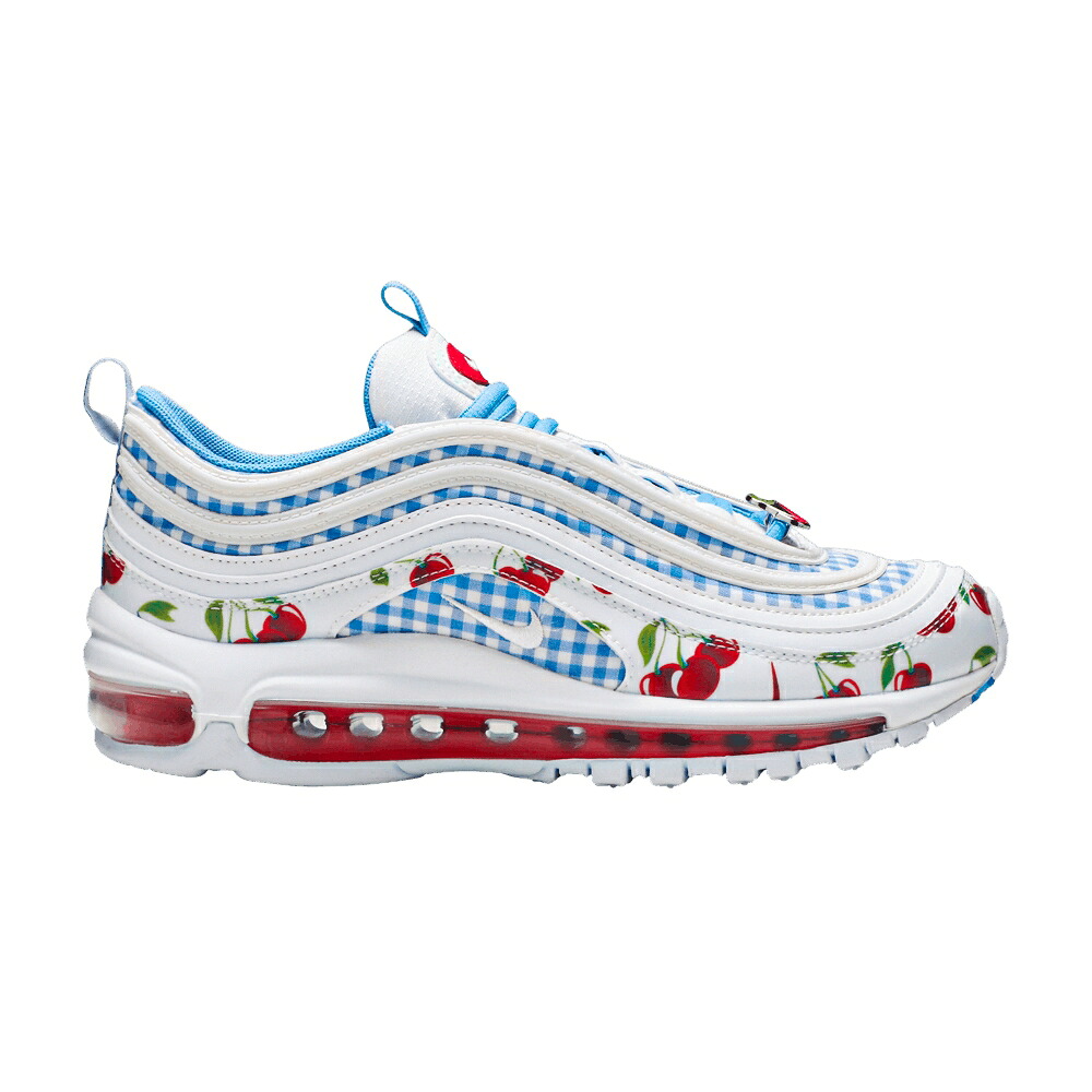 ナイキ マックス 白色 ホワイト トラック 赤 レッド 青色 ブルー エアマックス 'CHERRY PICNIC' ジュニア キッズ NIKE AIR MAX 97 GS SE / WHITE TRACK RED UNIVERSITY BLUE ベビー マタニティ スニーカー｜スニケス