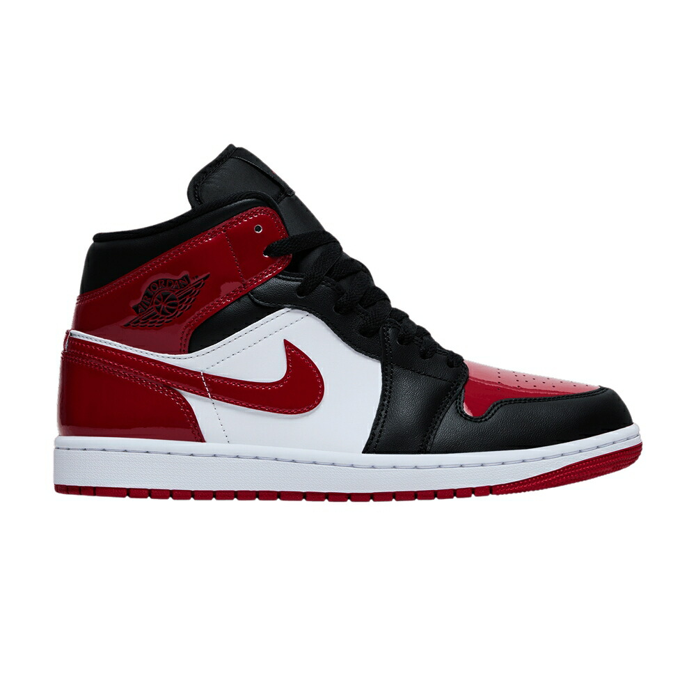 ナイキ ミッド 黒色 ブラック 赤 レッド 白色 ホワイト エアジョーダン PATENT TOE スニーカー メンズ AIR JORDAN AIR JORDAN 1 MID BRED / BLACK VARSITY RED WHITE