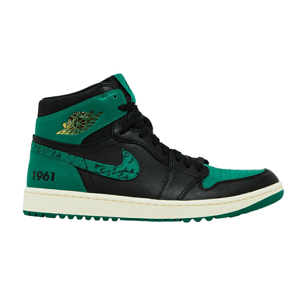 ナイキ ゴルフ ご機嫌 黒いこと 黒いこと ゴールド エアジョーダン \u00271961\u0027 スニーカー メンズ AIR JORDAN EASTSIDE GOLF X AIR JORDAN 1 HIGH / BLACK MALACHITE METALLIC GOLD