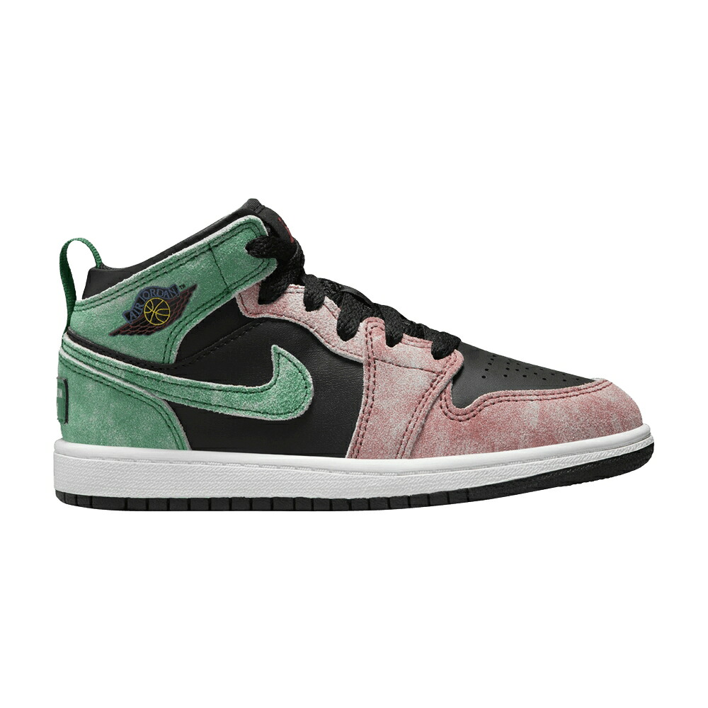 ナイキ ミッド 黒色 ブラック 緑 グリーン 赤 レッド エアジョーダン 'MJ'S PLAYGROUND' ジュニア キッズ AIR JORDAN AIR JORDAN 1 MID SE PS / BLACK PINE GREEN DUNE RED PINE ベビー マタニティ スニーカー|スニケス