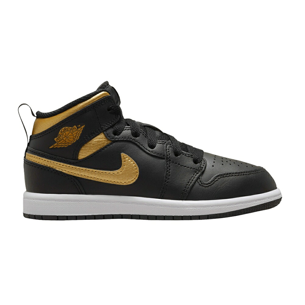 ナイキ ミッド 黒色 ブラック 白色 ホワイト ゴールド エアジョーダン 'BLACK GOLD' ジュニア キッズ AIR JORDAN AIR JORDAN 1 MID PS METALLIC / BLACK WHITE METALLIC GOLD ベビー マタニティ スニーカー|スニケス
