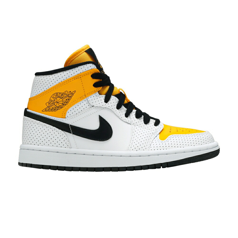 ナイキ ミッド 白色 ホワイト 黒色 ブラック ゴールド エアジョーダン PERFORATED GOLD スニーカー レディース AIR JORDAN WMNS AIR JORDAN 1 MID - WHITE UNIVERSITY / WHITE BLACK UNIVERSITY GOLD