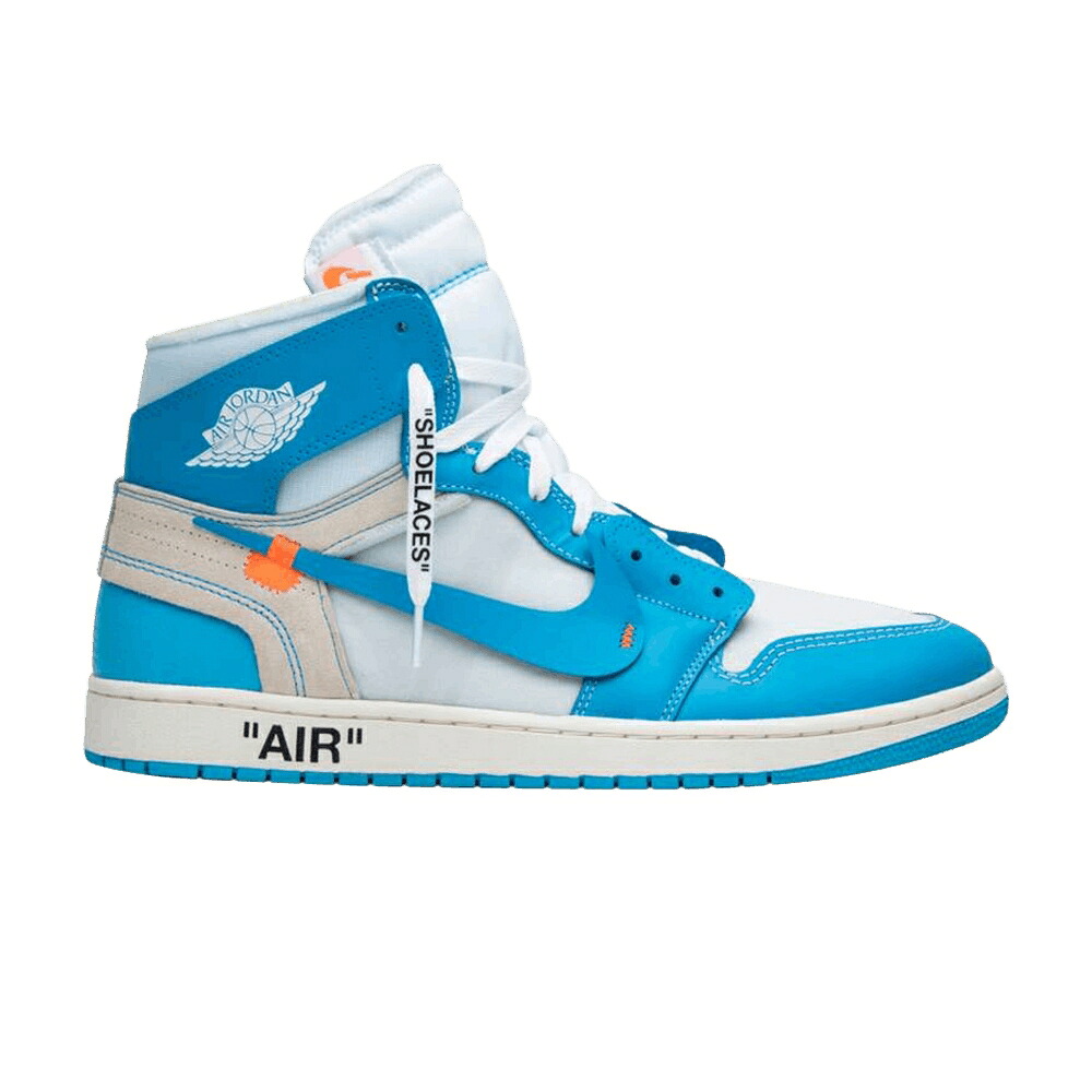 ナイキ オフホワイト ハイ 白色 ホワイト 青色 ブルー エアジョーダン 'UNC' スニーカー メンズ AIR JORDAN OFF-WHITE X AIR JORDAN 1 RETRO HIGH OG SAMPLE / WHITE DARK POWDER BLUE CONE｜スニケス