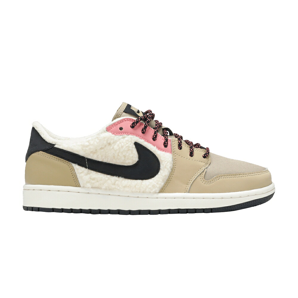 ナイキ フリース ベージュ 黒いこと 黒いこと エアジョーダン \u0027PARACHUTE BEIGE\u0027 スニーカー レディース AIR JORDAN WMNS AIR JORDAN 1 RETRO LOW FLEECE / PARACHUTE BEIGE BLACK BEACH