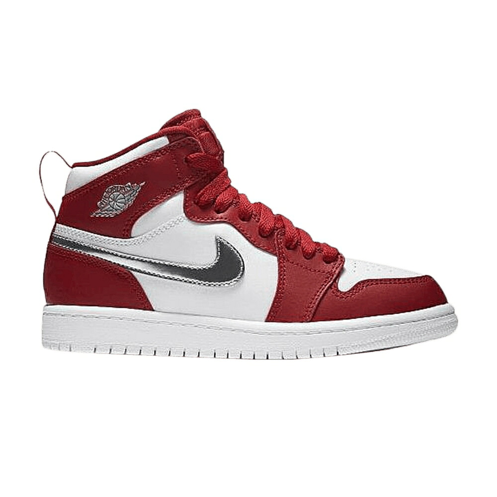 ナイキ ハイ 赤 レッド 銀色 シルバー 白色 ホワイト エアジョーダン 'GYM RED' ジュニア キッズ AIR JORDAN AIR JORDAN 1 RETRO HIGH PS / GYM RED METALLIC SILVER WHITE ベビー マタニティ スニーカー｜スニケス