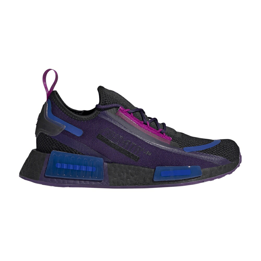 アディダス コア 黒色 ブラック 紫 パープル 青色 ブルー NMD_R1 'BLACK PURPLE' スニーカー レディース ADIDAS WMNS SPECTOO DARK / CORE BLACK DARK PURPLE BOLD BLUE|スニケス