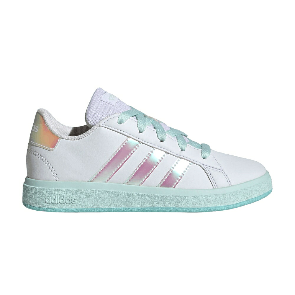 アディダス 地べた 厚地の外套 白いこと 白いこと アクア \u0027IRIDESCENT WHITE\u0027 スニーカー メンズ ADIDAS GRAND COURT LACE K STRIPES - / CLOUD WHITE FLASH AQUA HALO MINT