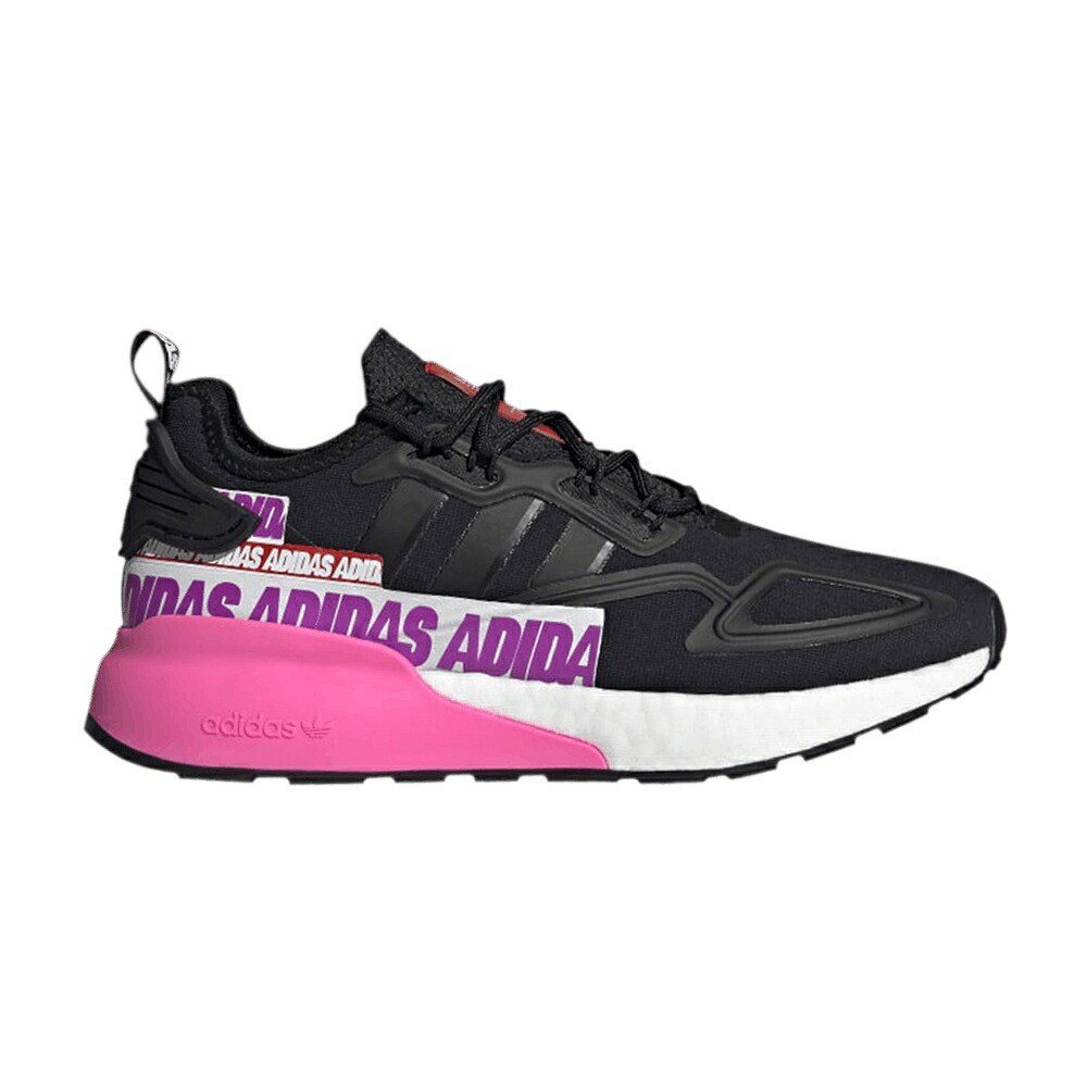 アディダス ブースト 踵 縞模様 黒いこと 黒いこと 中核グループ \u0027WORDMARK PINK\u0027 スニーカー レディース ADIDAS WMNS ZX 2K BOOST HEEL STRIPE - BLACK / CORE BLACK CORE BLACK CLOUD