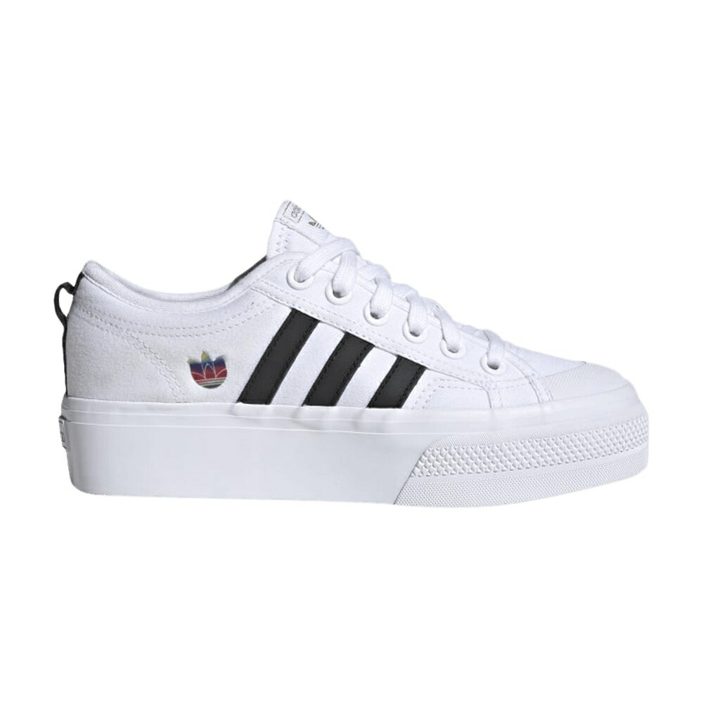 アディダス 白色 ホワイト コア 黒色 ブラック ゴールド COLORFUL TREFOIL スニーカー レディース ADIDAS WMNS NIZZA PLATFORM / CLOUD WHITE CORE BLACK GOLD