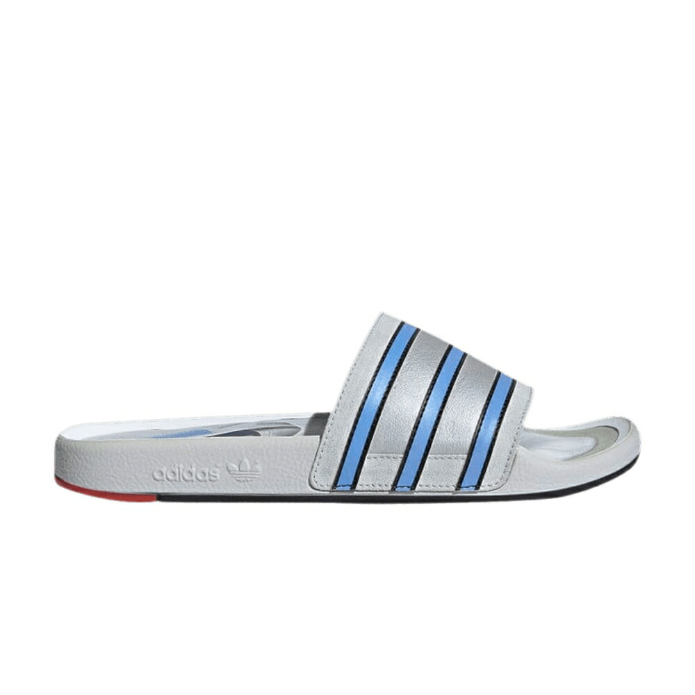 アディダス アディレッタ プレミアム 灰色 グレー 青色 ブルー 赤 レッド MICROPACER スニーカー メンズ ADIDAS ADILETTE PREMIUM SLIDES / CLEAR GREY LIGHT BLUE BRIGHT RED