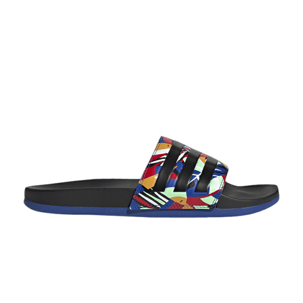 アディダス アディレッタ リオ 黒色 ブラック コア 青色 ブルー 'FARM BLUE' スニーカー レディース ADIDAS WMNS ADILETTE COMFORT RIO PRINTS - BLACK ROYAL / CORE BLACK CORE BLACK ROYAL BLUE｜スニケス