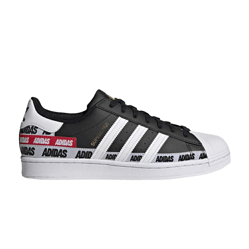 アディダス スーパースター ヒール ストライプ コア 黒色 ブラック 白色 ホワイト ゴールド WORDMARK BLACK スニーカー メンズ ADIDAS SUPERSTAR HEEL STRIPE - CORE / CORE BLACK CLOUD WHITE GOLD