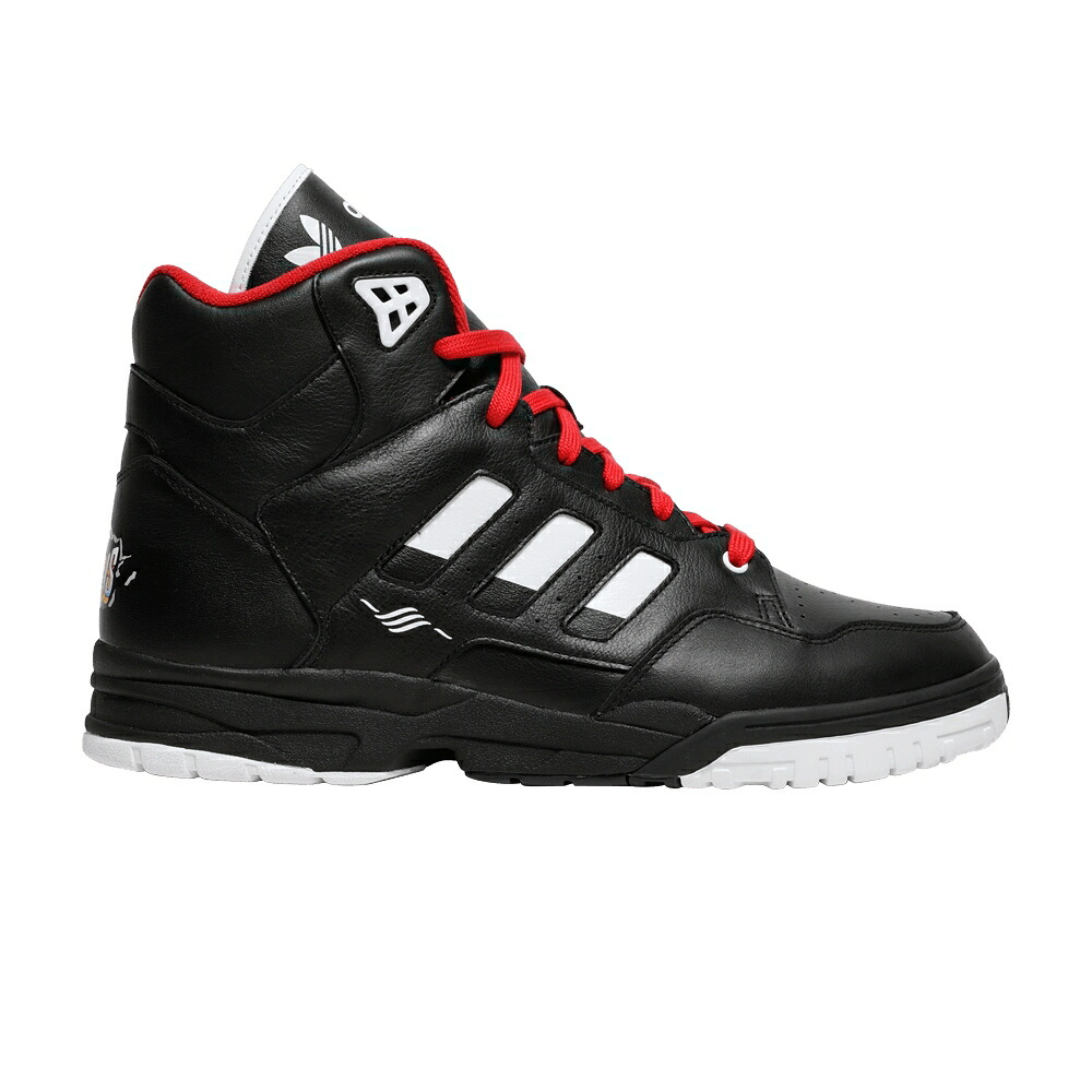 アディダス トルション ミッド コア 黒色 ブラック 白色 ホワイト 'BILL & TED' スニーカー メンズ ADIDAS KID CUDI X TORSION ARTILLERY MID / CORE BLACK CLOUD WHITE SCARLET｜スニケス