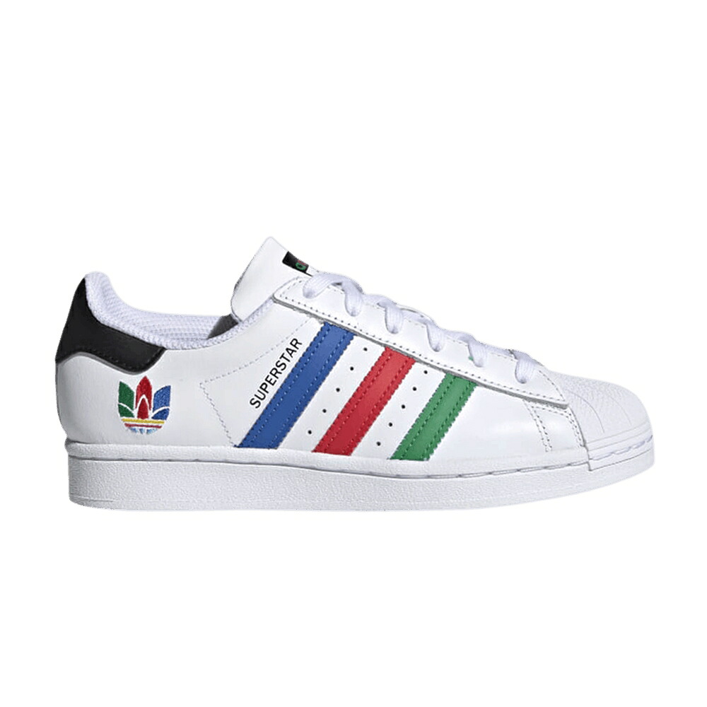 アディダス スーパースター 白色 ホワイト 緑 グリーン コア 黒色 ブラック 'COLORFUL WHITE' スニーカー メンズ ADIDAS SUPERSTAR J STRIPES - CLOUD / CLOUD WHITE GREEN CORE BLACK