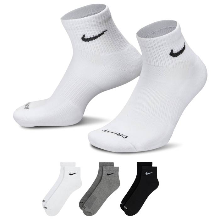 ナイキ Nike 【 3 Pack Dri-Fit Plus Quarter Socks Men's White/Black/Grey 】 ドライフィット ソックス・靴下 メンズ 白色 ホワイト 黒色 ブラック 灰色 グレー
