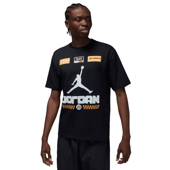 ナイキ ジョーダン Jordan 【 Aj 12 Taxi \u002785 Short Sleeve Crew - Men\u0027s Men\u0027s Black/White/Yellow 】 Sleeve 捩り 労働者の一団 メンズ メンズ 黒いこと 黒いこと 白いこと 白いこと yellow 黄味がかった・黄色