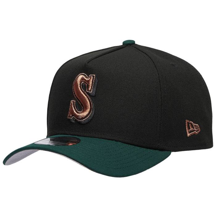 ニューエラ New Era 【 Mariners 9Forty A-Frame Metallic Cap - Men's Men's Black/Green 】 マリナーズ キャップ 帽子 メンズ メンズ 黒色 ブラック green 緑・グリーン｜スニケス