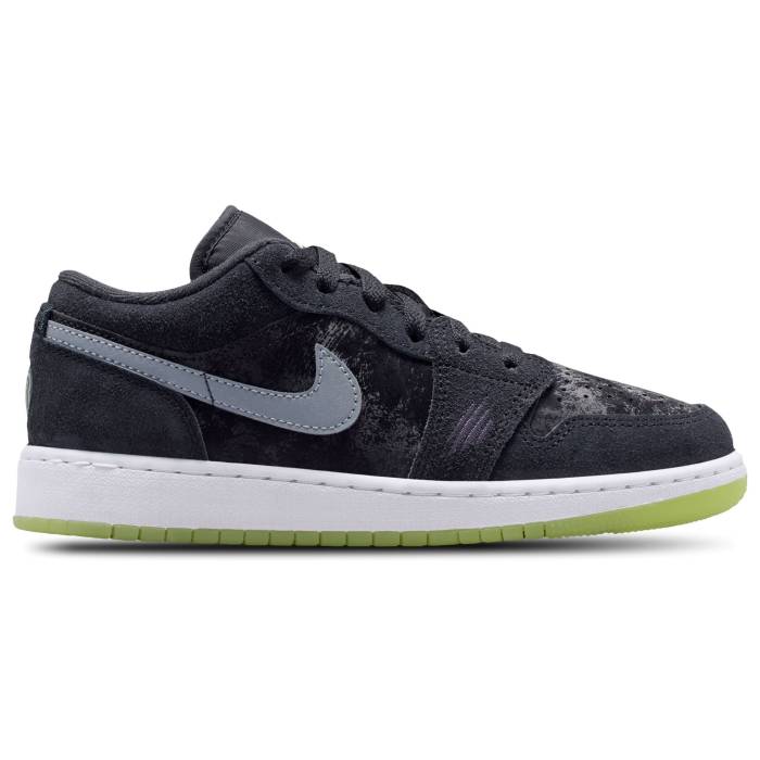 ナイキ ジョーダン Jordan 【 Air  1 Low Ss - Boys\u0027 Grade School Boys\u0027 Grade School Black/Iron Grey/Barely Volt 】 お坊っちゃん キッズ 黒いこと 黒いこと 薄墨色 薄墨色