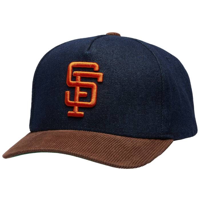 ミッチェル&ネス Mitchell & Ness 【 Giants Denim Cord Pro Pinch Cap Adult Navy/Brown 】 ジャイアンツ デニム プロ キャップ 帽子 ユニセックス 紺色 ネイビー 茶色 ブラウン