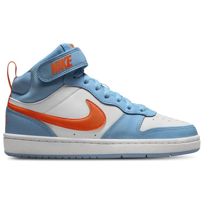 ナイキ Nike 【 Court Borough Mid 2 - Boys\u0027 Grade School Boys\u0027 Grade School Aquarius Blue/White/Total Orange 】 厚地の外套 ミッド お坊っちゃん キッズ 青み 青色 白いこと 白いこと orange 橙・オレンジ色